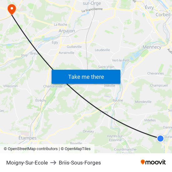 Moigny-Sur-Ecole to Briis-Sous-Forges map