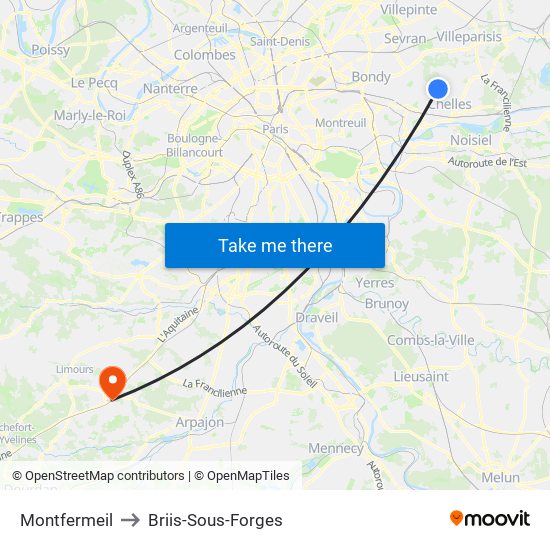 Montfermeil to Briis-Sous-Forges map