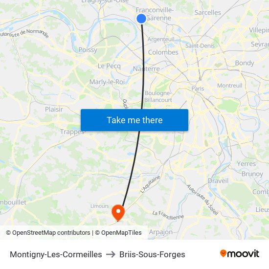 Montigny-Les-Cormeilles to Briis-Sous-Forges map