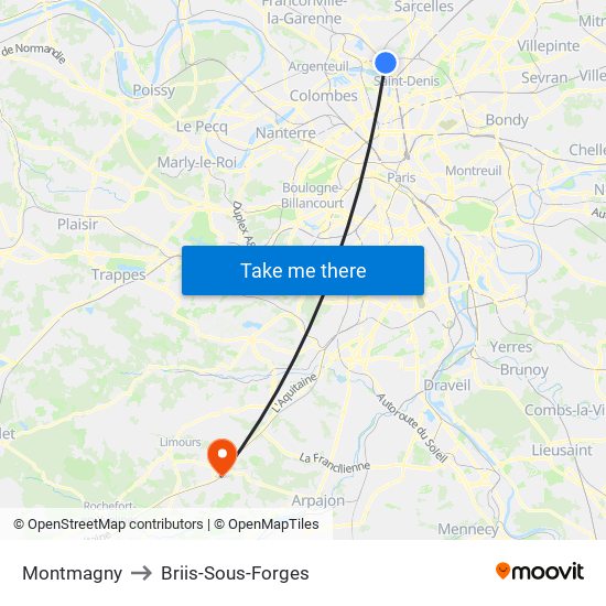 Montmagny to Briis-Sous-Forges map