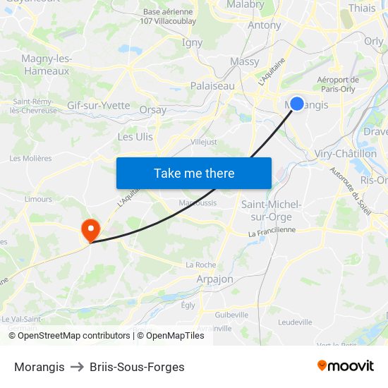 Morangis to Briis-Sous-Forges map