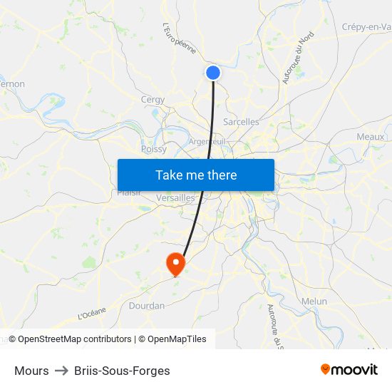 Mours to Briis-Sous-Forges map