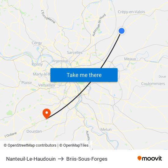 Nanteuil-Le-Haudouin to Briis-Sous-Forges map