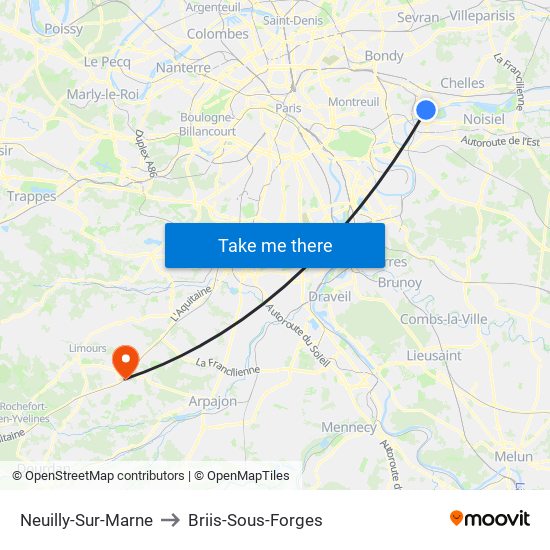 Neuilly-Sur-Marne to Briis-Sous-Forges map