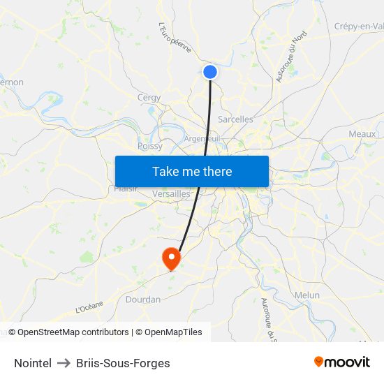 Nointel to Briis-Sous-Forges map