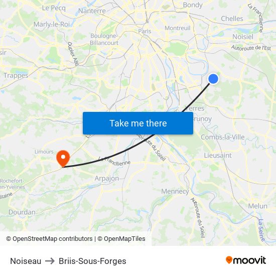 Noiseau to Briis-Sous-Forges map