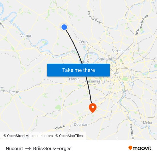 Nucourt to Briis-Sous-Forges map