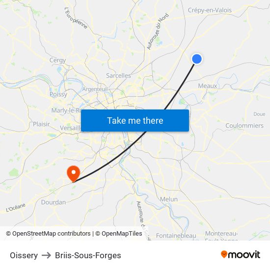 Oissery to Briis-Sous-Forges map