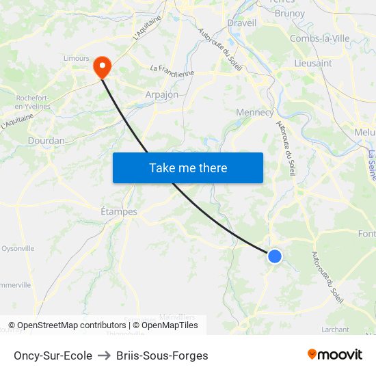 Oncy-Sur-Ecole to Briis-Sous-Forges map