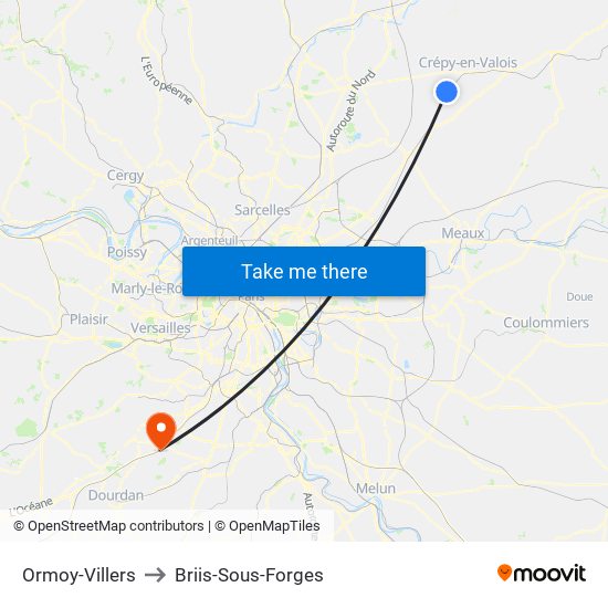 Ormoy-Villers to Briis-Sous-Forges map