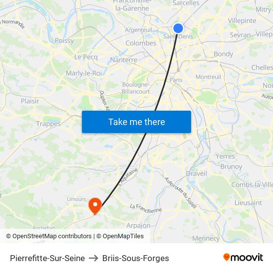 Pierrefitte-Sur-Seine to Briis-Sous-Forges map