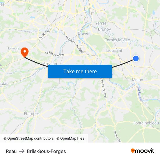 Reau to Briis-Sous-Forges map