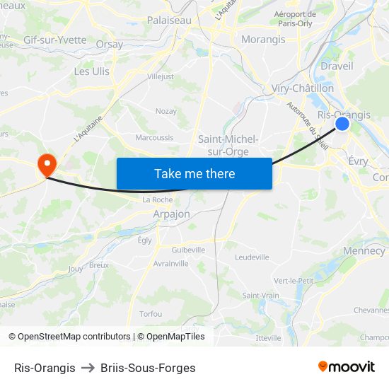 Ris-Orangis to Briis-Sous-Forges map