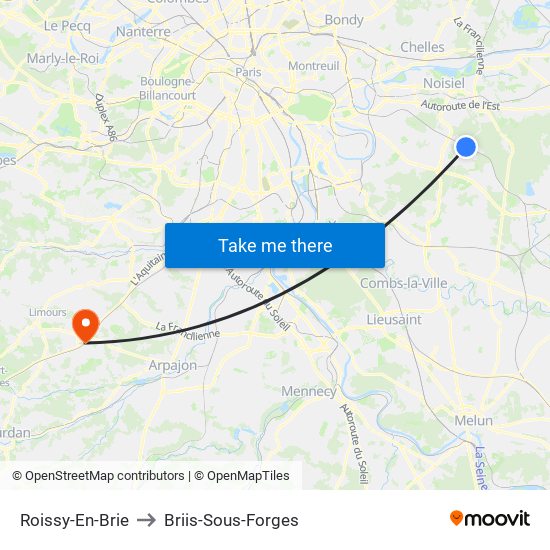 Roissy-En-Brie to Briis-Sous-Forges map