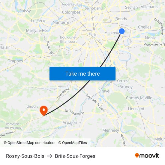 Rosny-Sous-Bois to Briis-Sous-Forges map