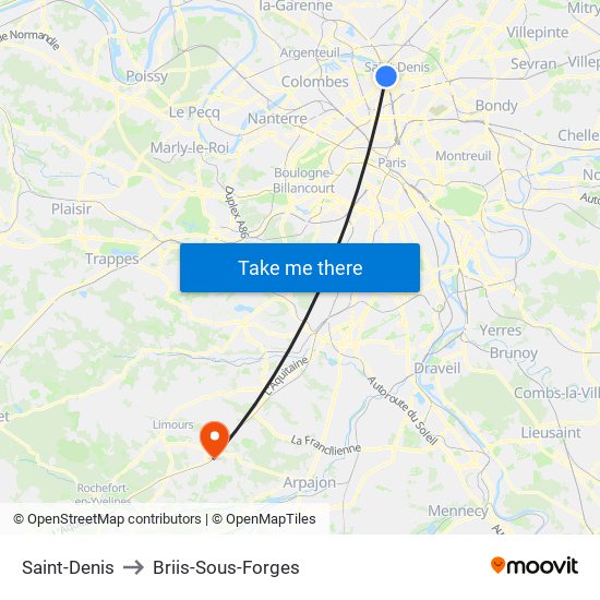 Saint-Denis to Briis-Sous-Forges map