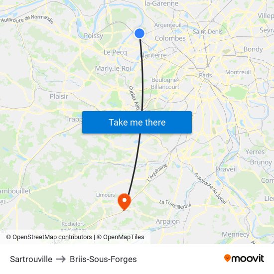 Sartrouville to Briis-Sous-Forges map