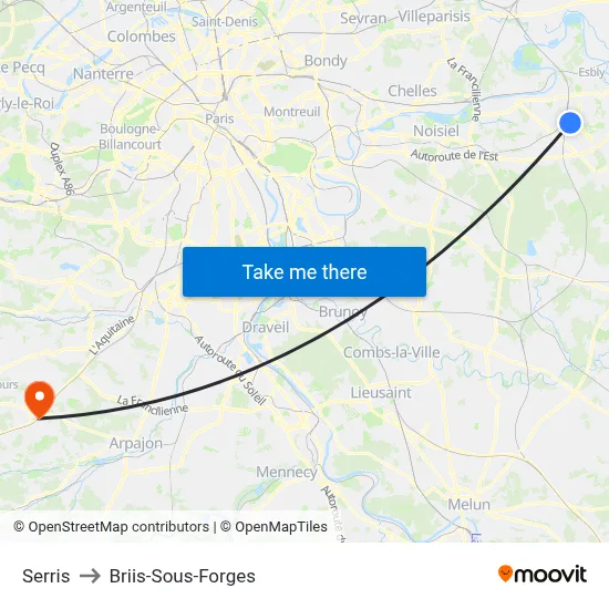 Serris to Briis-Sous-Forges map