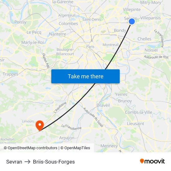 Sevran to Briis-Sous-Forges map