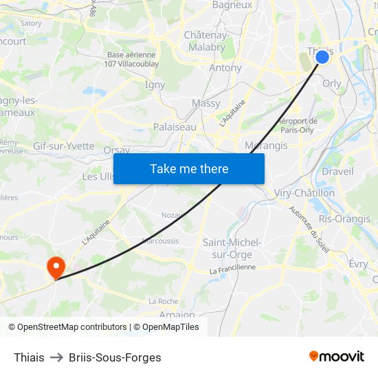 Thiais to Briis-Sous-Forges map