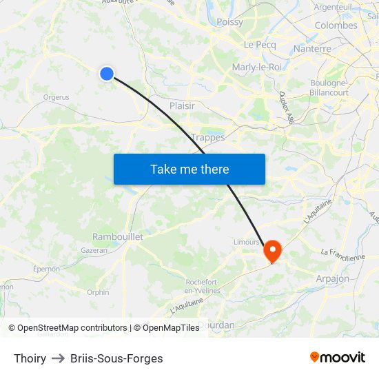 Thoiry to Briis-Sous-Forges map