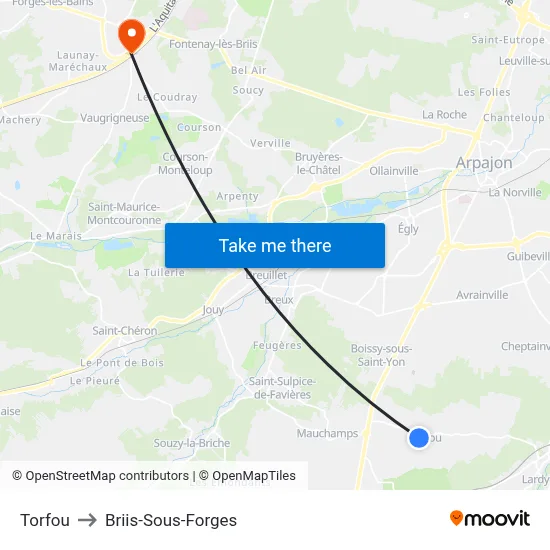 Torfou to Briis-Sous-Forges map