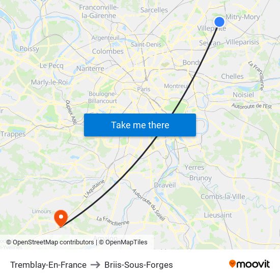 Tremblay-En-France to Briis-Sous-Forges map