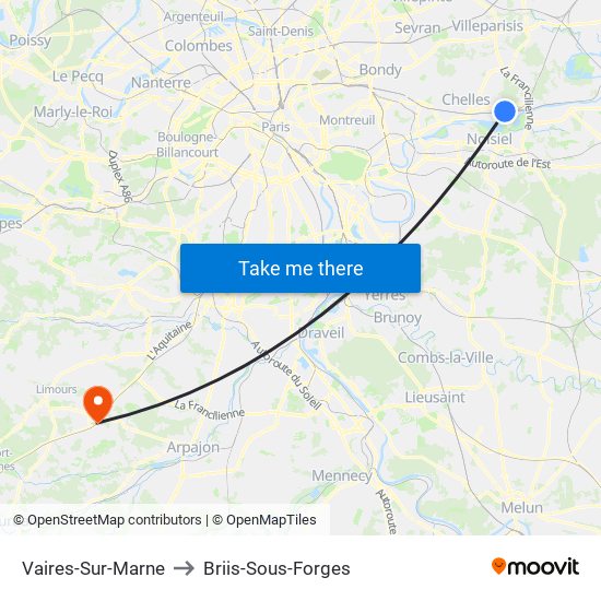 Vaires-Sur-Marne to Briis-Sous-Forges map