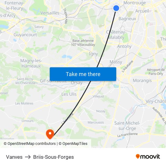 Vanves to Briis-Sous-Forges map