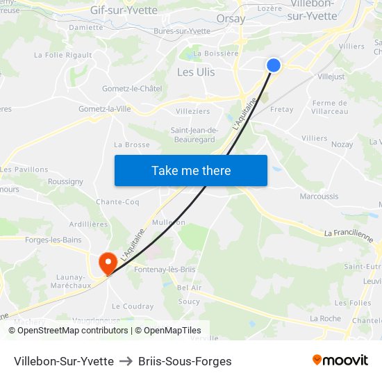 Villebon-Sur-Yvette to Briis-Sous-Forges map