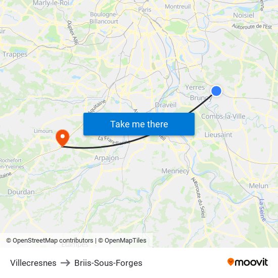 Villecresnes to Briis-Sous-Forges map