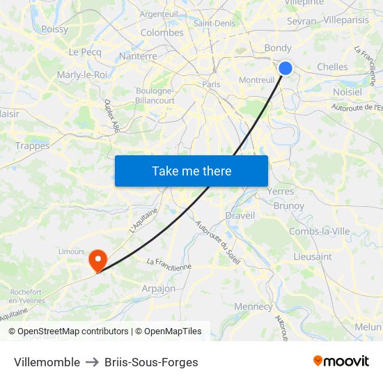 Villemomble to Briis-Sous-Forges map