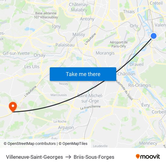 Villeneuve-Saint-Georges to Briis-Sous-Forges map