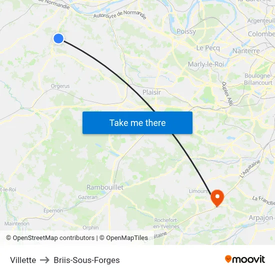 Villette to Briis-Sous-Forges map