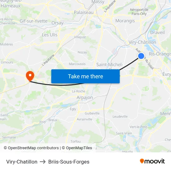 Viry-Chatillon to Briis-Sous-Forges map