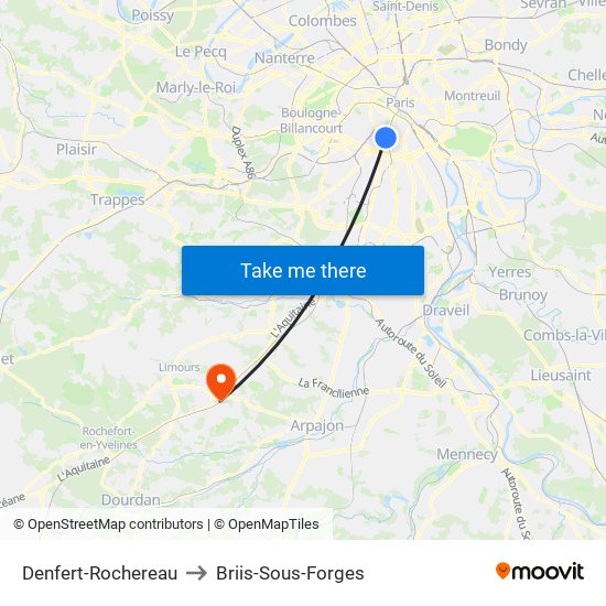 Denfert-Rochereau to Briis-Sous-Forges map