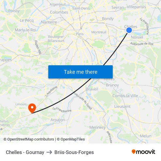 Chelles - Gournay to Briis-Sous-Forges map