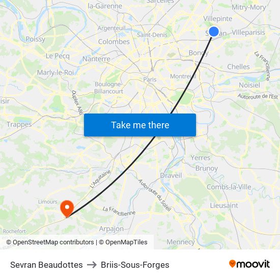 Sevran Beaudottes to Briis-Sous-Forges map