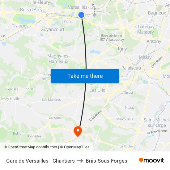 Gare de Versailles - Chantiers to Briis-Sous-Forges map