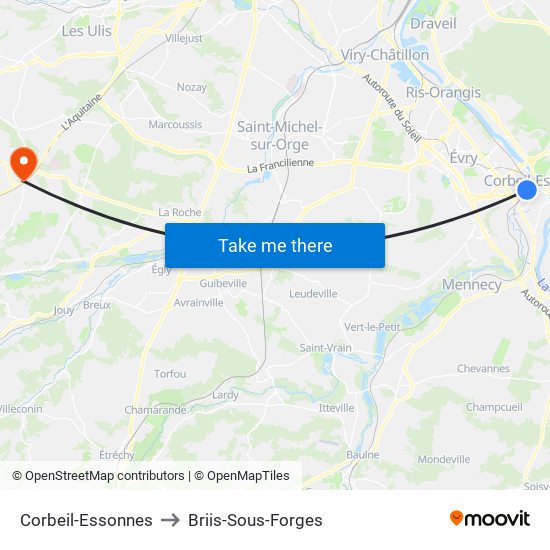 Corbeil-Essonnes to Briis-Sous-Forges map