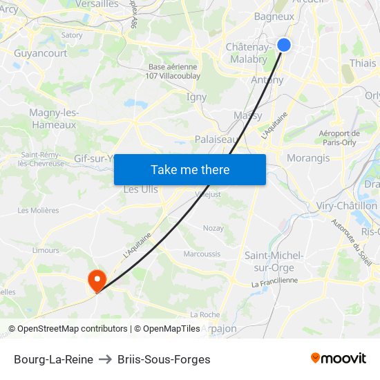 Bourg-La-Reine to Briis-Sous-Forges map