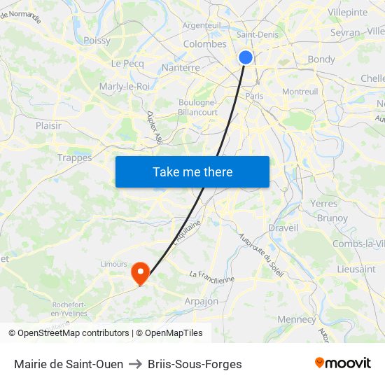 Mairie de Saint-Ouen to Briis-Sous-Forges map