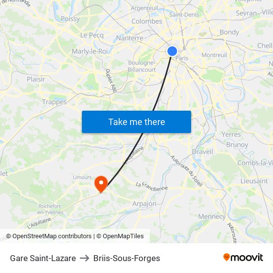 Gare Saint-Lazare to Briis-Sous-Forges map