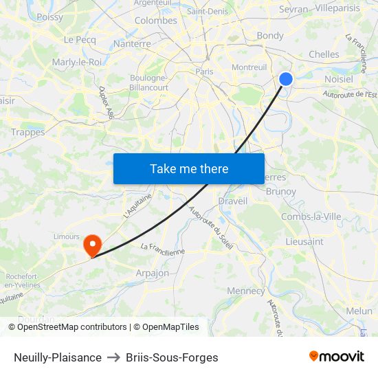 Neuilly-Plaisance to Briis-Sous-Forges map