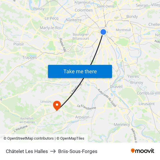 Châtelet Les Halles to Briis-Sous-Forges map