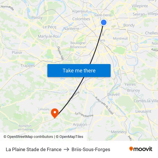 La Plaine Stade de France to Briis-Sous-Forges map