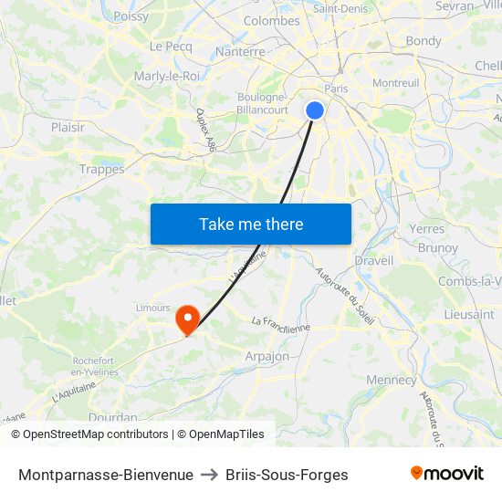 Montparnasse-Bienvenue to Briis-Sous-Forges map
