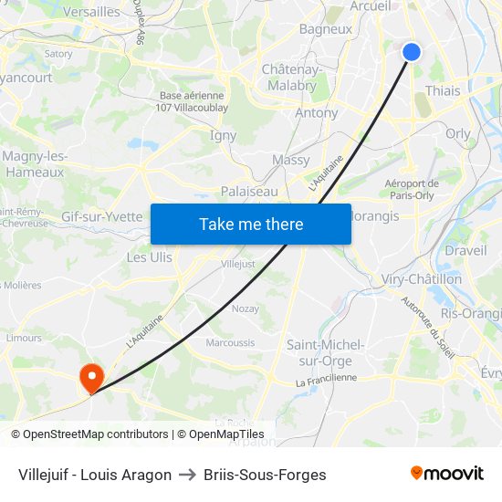 Villejuif - Louis Aragon to Briis-Sous-Forges map