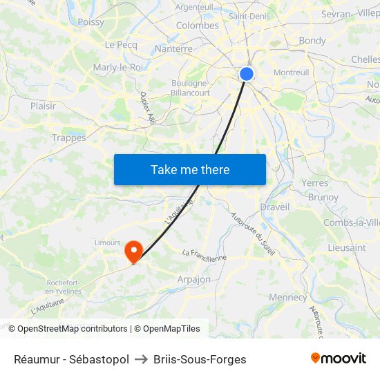 Réaumur - Sébastopol to Briis-Sous-Forges map