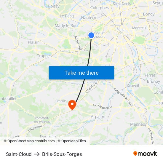 Saint-Cloud to Briis-Sous-Forges map
